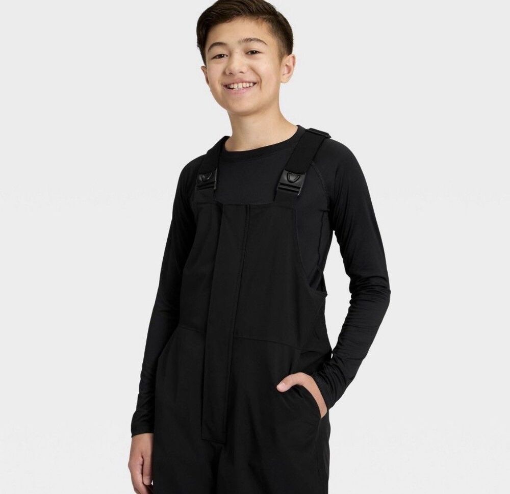 All In Motion Kids Snow Bibs Black Insulated Waterproof Wind Resistant Size 8